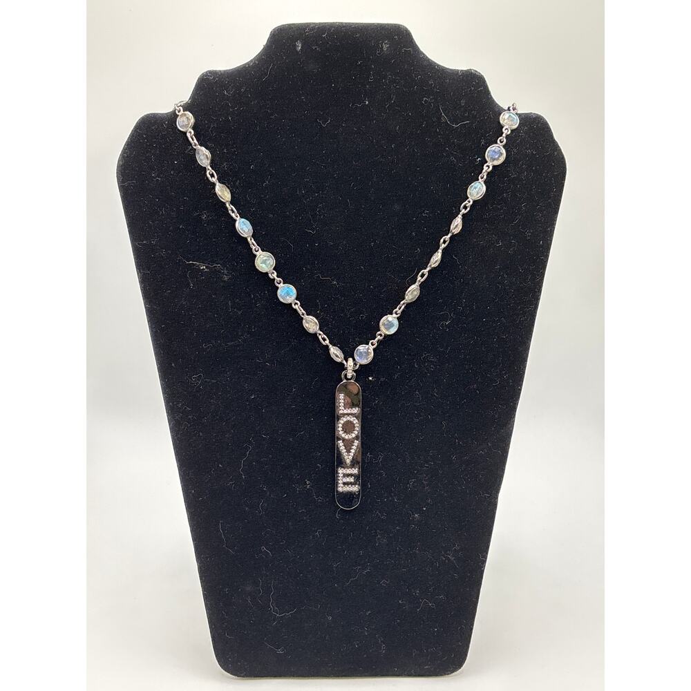 Long bar "LOVE" cz pendant necklace 14"-16" adjustable